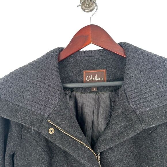Cole Haan Gray Full Zip Wool Cashmere Winter Coat Size 6 Ribbed Neckline Warm - Picture 6 of 12